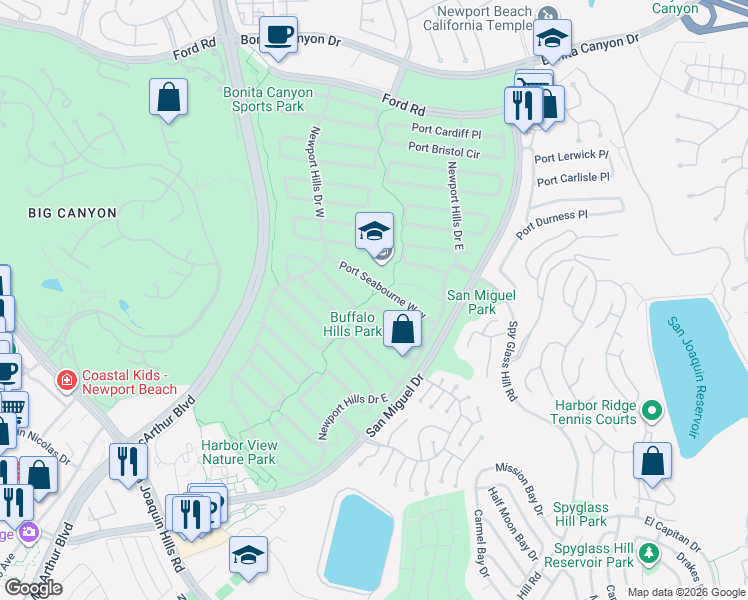map of restaurants, bars, coffee shops, grocery stores, and more near 1931 Port Claridge Place in Newport Beach