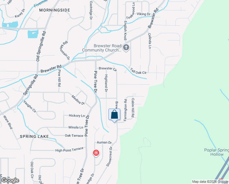 map of restaurants, bars, coffee shops, grocery stores, and more near 1508 Brewster Circle in Birmingham