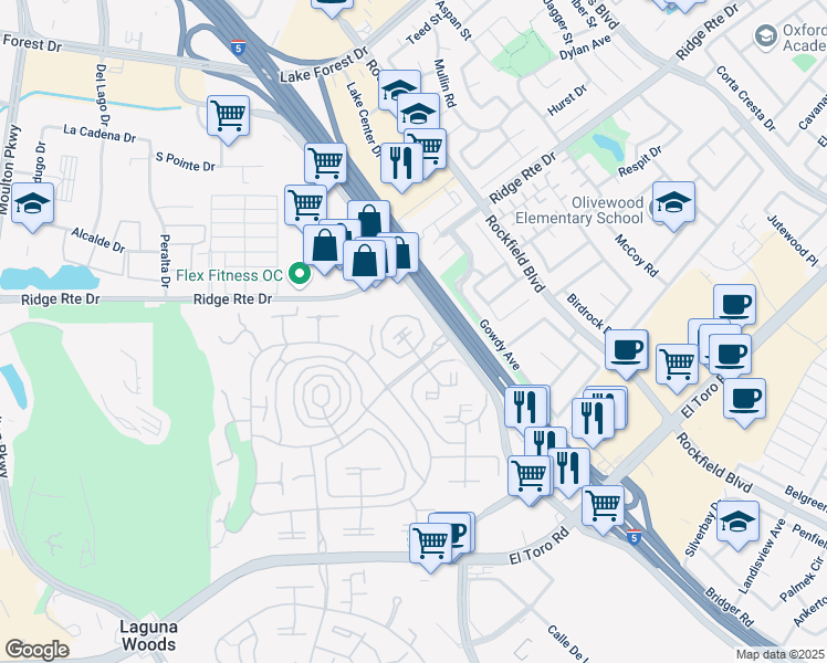 map of restaurants, bars, coffee shops, grocery stores, and more near 2237 Via Puerta in Laguna Woods