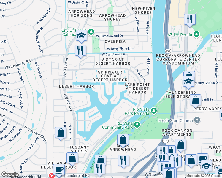 map of restaurants, bars, coffee shops, grocery stores, and more near 14851 North 88th Avenue in Peoria