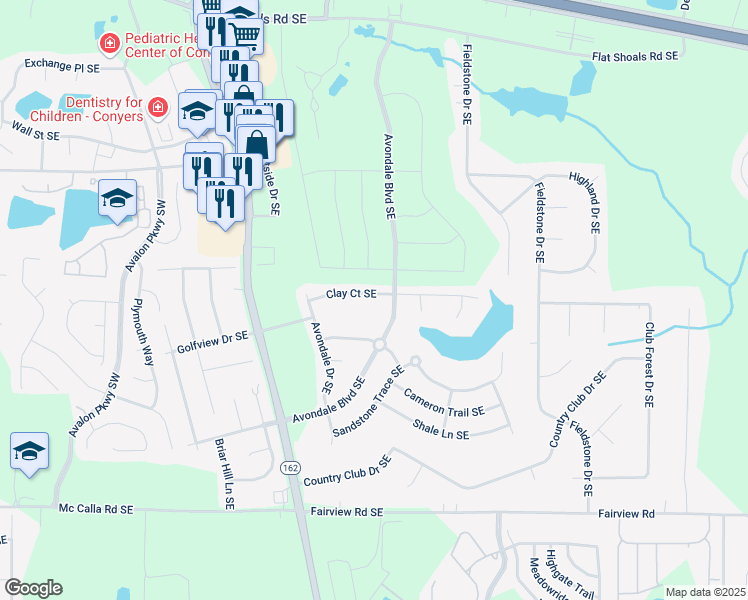 map of restaurants, bars, coffee shops, grocery stores, and more near 4038 Clay Court Southeast in Conyers