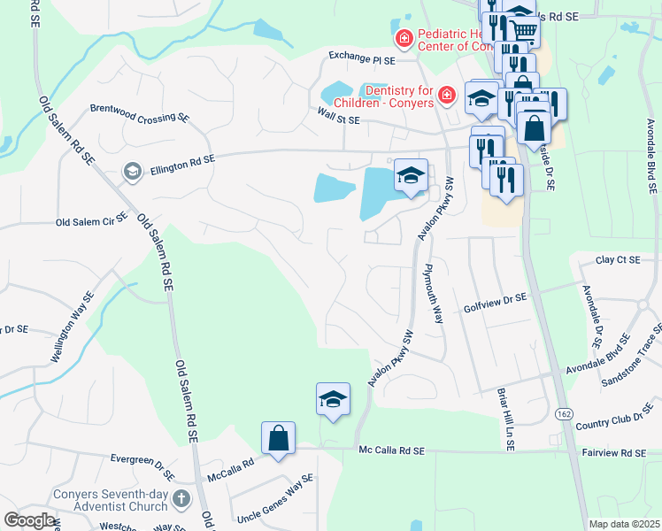 map of restaurants, bars, coffee shops, grocery stores, and more near 3639 Cape Lane Southeast in Conyers