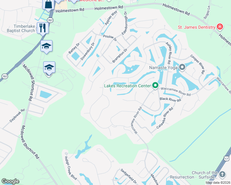 map of restaurants, bars, coffee shops, grocery stores, and more near 617 Broad River Road in Myrtle Beach