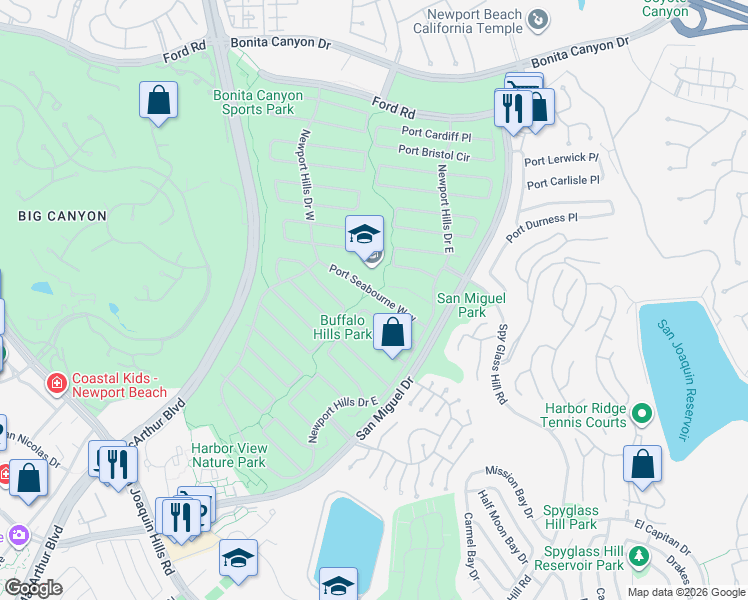 map of restaurants, bars, coffee shops, grocery stores, and more near 1931 Port Claridge Place in Newport Beach