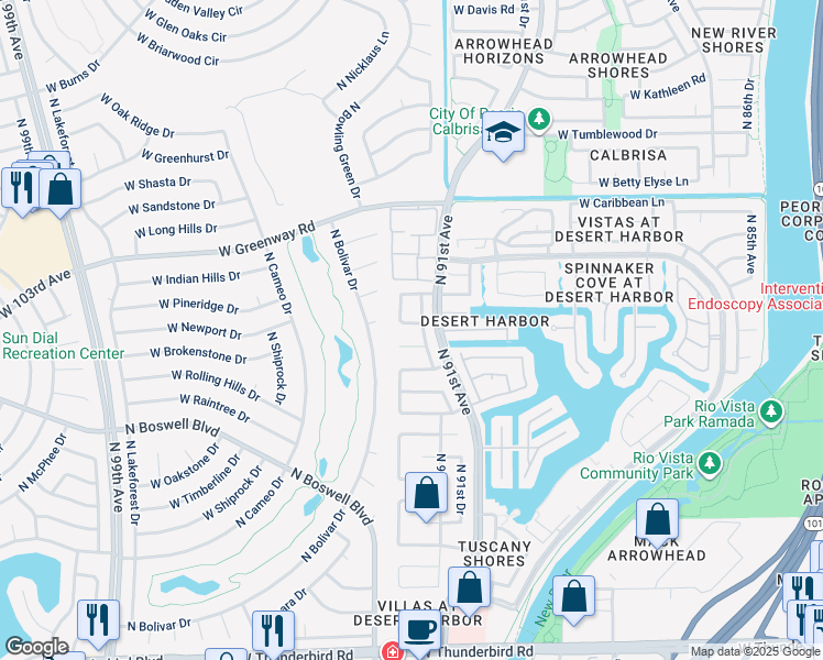 map of restaurants, bars, coffee shops, grocery stores, and more near 9133 West Country Gables Drive in Peoria