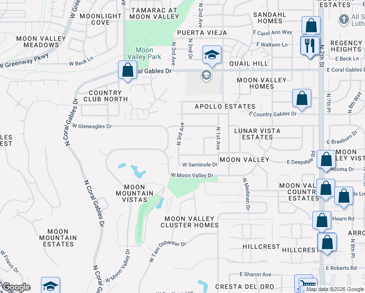 map of restaurants, bars, coffee shops, grocery stores, and more near 235 West Interlacken Drive in Phoenix