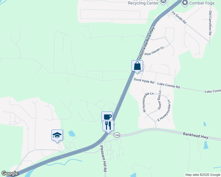 map of restaurants, bars, coffee shops, grocery stores, and more near 76 Dock Hyde Road in Carrollton