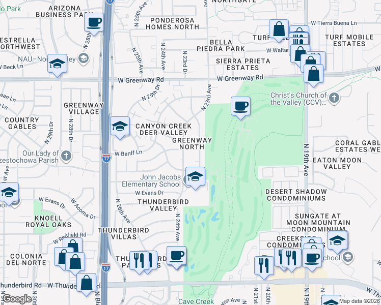 map of restaurants, bars, coffee shops, grocery stores, and more near 14643 North 23rd Avenue in Phoenix