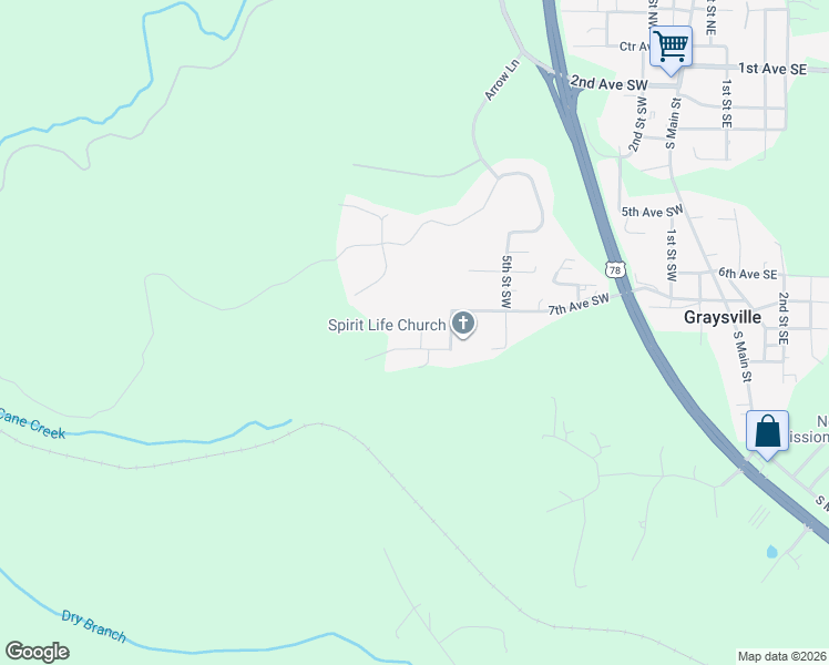map of restaurants, bars, coffee shops, grocery stores, and more near 734 7th Street Southwest in Graysville