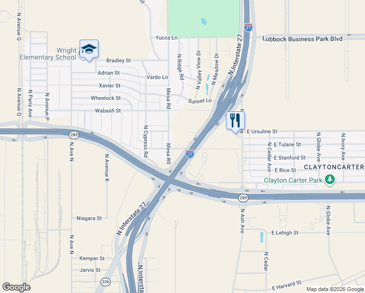 map of restaurants, bars, coffee shops, grocery stores, and more near Marshall Formby Memorial Highway in Lubbock