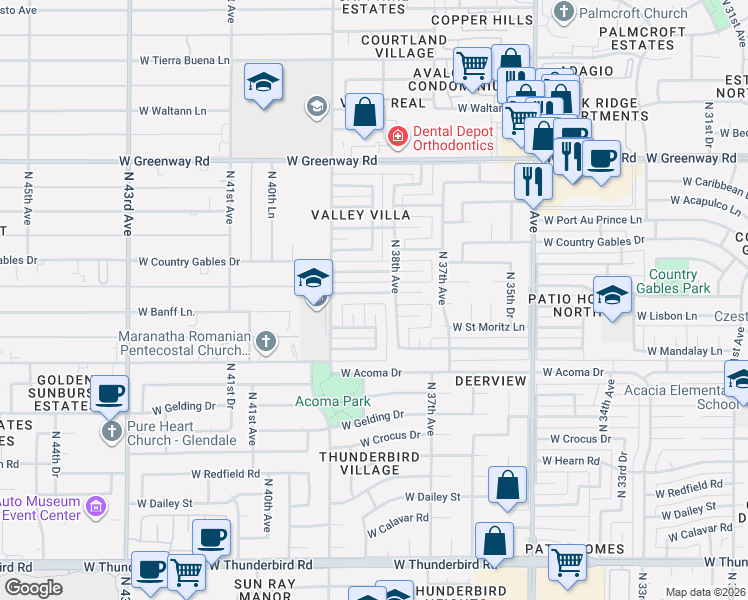 map of restaurants, bars, coffee shops, grocery stores, and more near 14804 North 38th Avenue in Phoenix