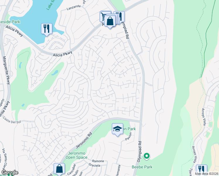 map of restaurants, bars, coffee shops, grocery stores, and more near 28341 Yanez in Mission Viejo