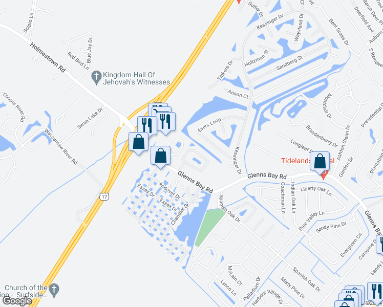 map of restaurants, bars, coffee shops, grocery stores, and more near 8562 Hopkins Circle in Myrtle Beach