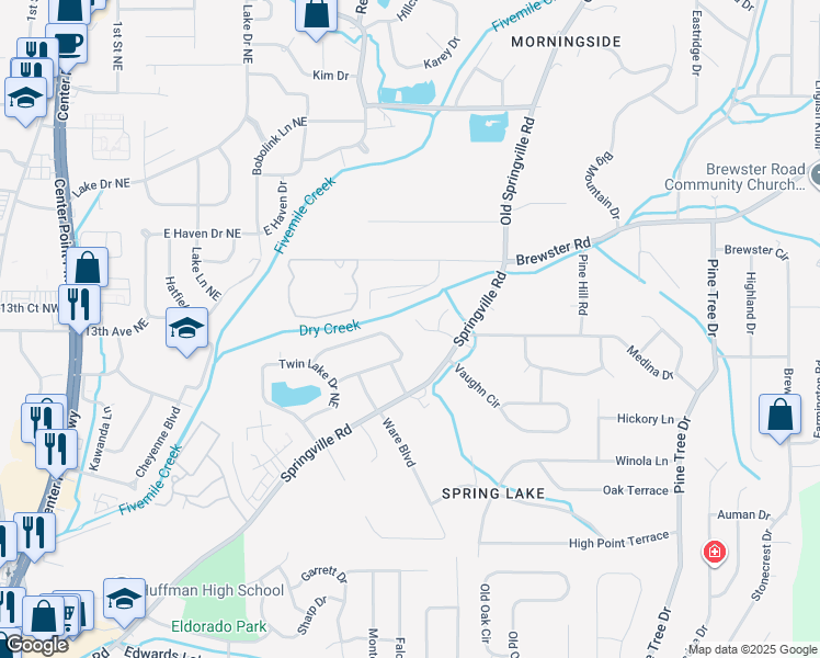 map of restaurants, bars, coffee shops, grocery stores, and more near 1376 Orlando Circle Northeast in Birmingham