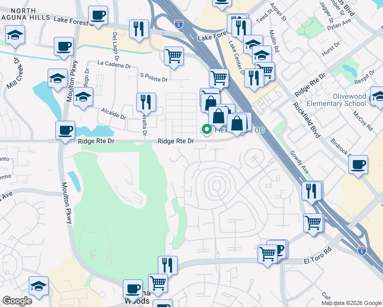 map of restaurants, bars, coffee shops, grocery stores, and more near 2372 Via Mariposa East in Laguna Woods