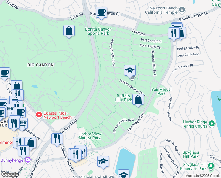 map of restaurants, bars, coffee shops, grocery stores, and more near 1819 Port Kimberly Place in Newport Beach