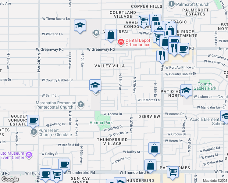map of restaurants, bars, coffee shops, grocery stores, and more near 14804 North 38th Avenue in Phoenix