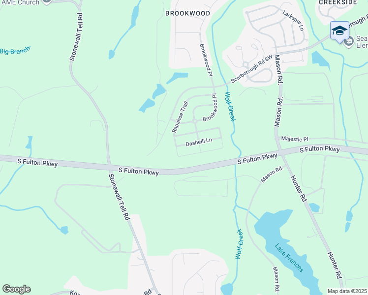 map of restaurants, bars, coffee shops, grocery stores, and more near 576 Dasheill Lane in Atlanta