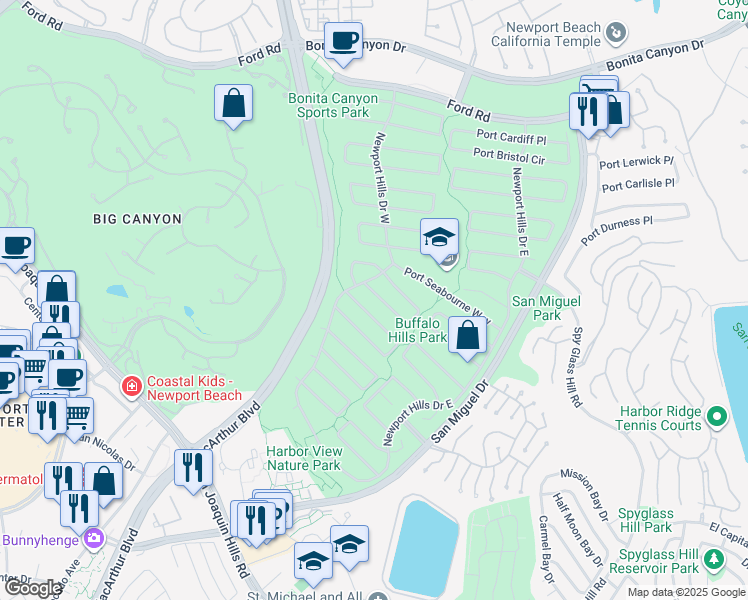 map of restaurants, bars, coffee shops, grocery stores, and more near 1819 Port Kimberly Place in Newport Beach
