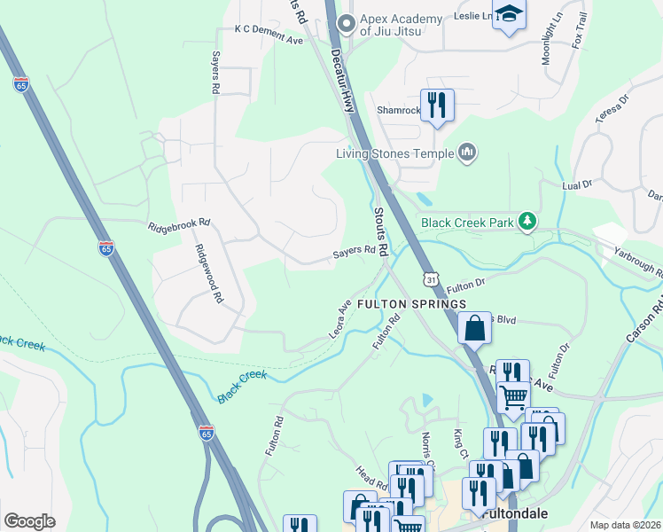 map of restaurants, bars, coffee shops, grocery stores, and more near 2529 Sayers Road in Coalburg