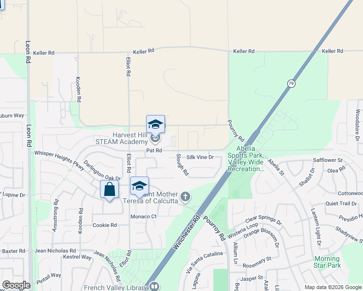 map of restaurants, bars, coffee shops, grocery stores, and more near 31850 Pat Road in Winchester