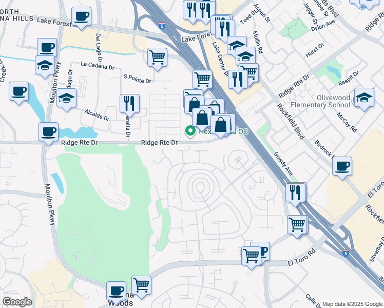 map of restaurants, bars, coffee shops, grocery stores, and more near 2369 Via Mariposa East in Laguna Woods