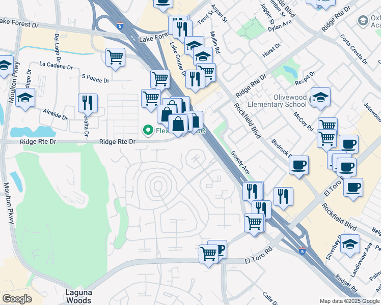 map of restaurants, bars, coffee shops, grocery stores, and more near 2231 Via Puerta in Laguna Woods