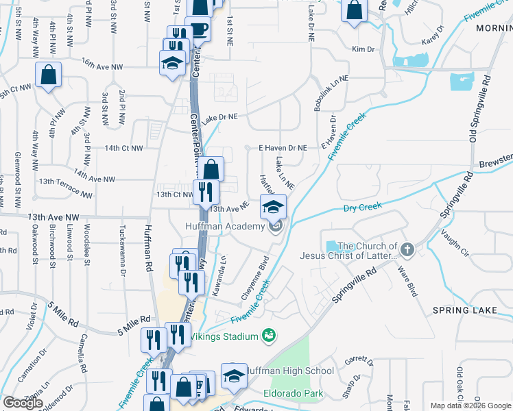 map of restaurants, bars, coffee shops, grocery stores, and more near 1305 Hartford Drive in Birmingham