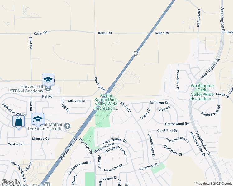 map of restaurants, bars, coffee shops, grocery stores, and more near 34161 Winchester Road in Winchester