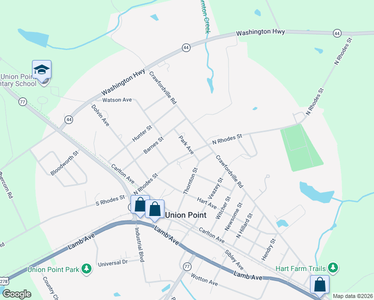 map of restaurants, bars, coffee shops, grocery stores, and more near 809 Park Avenue in Union Point