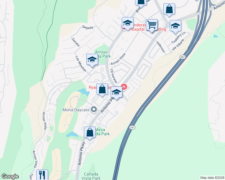 map of restaurants, bars, coffee shops, grocery stores, and more near 2 Vía Contento in Rancho Santa Margarita