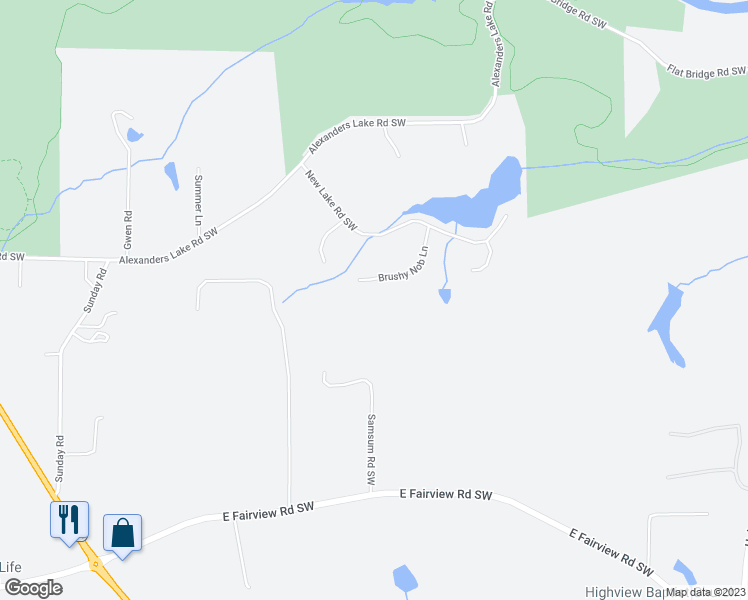 map of restaurants, bars, coffee shops, grocery stores, and more near 2620 Brushy Nob Lane in Stockbridge