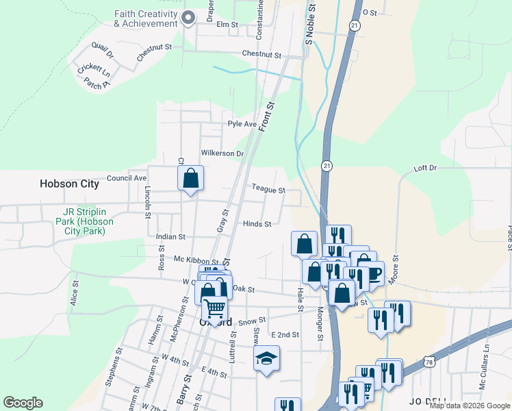 map of restaurants, bars, coffee shops, grocery stores, and more near 10 Nease Street in Oxford