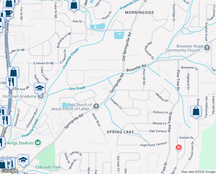 map of restaurants, bars, coffee shops, grocery stores, and more near 1512 Springville Road in Birmingham
