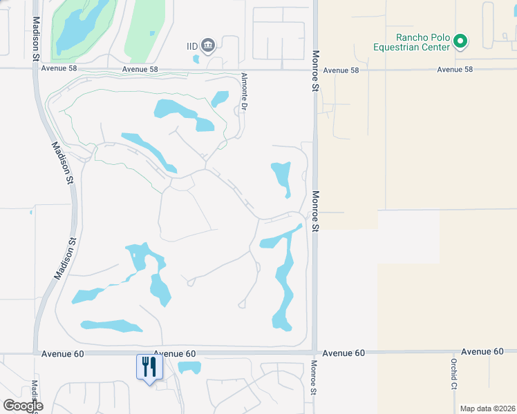 map of restaurants, bars, coffee shops, grocery stores, and more near 81770 Andalusia in La Quinta