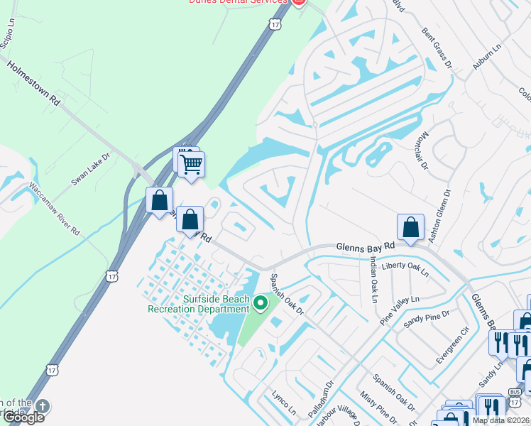 map of restaurants, bars, coffee shops, grocery stores, and more near 630 Evers Loop in Surfside Beach