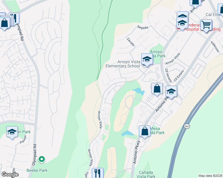 map of restaurants, bars, coffee shops, grocery stores, and more near 41 Alondra in Rancho Santa Margarita