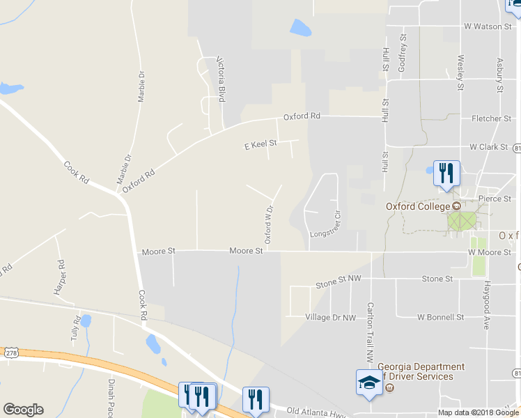 map of restaurants, bars, coffee shops, grocery stores, and more near 65 Oxford West Drive in Oxford