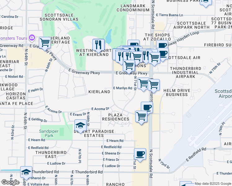 map of restaurants, bars, coffee shops, grocery stores, and more near 14635 North Kierland Boulevard in Scottsdale