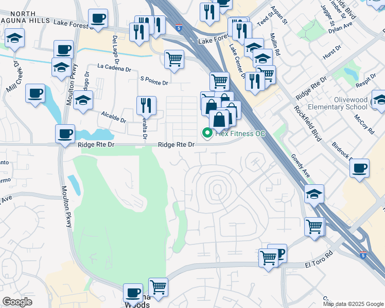 map of restaurants, bars, coffee shops, grocery stores, and more near 2375 Via Mariposa West in Laguna Woods