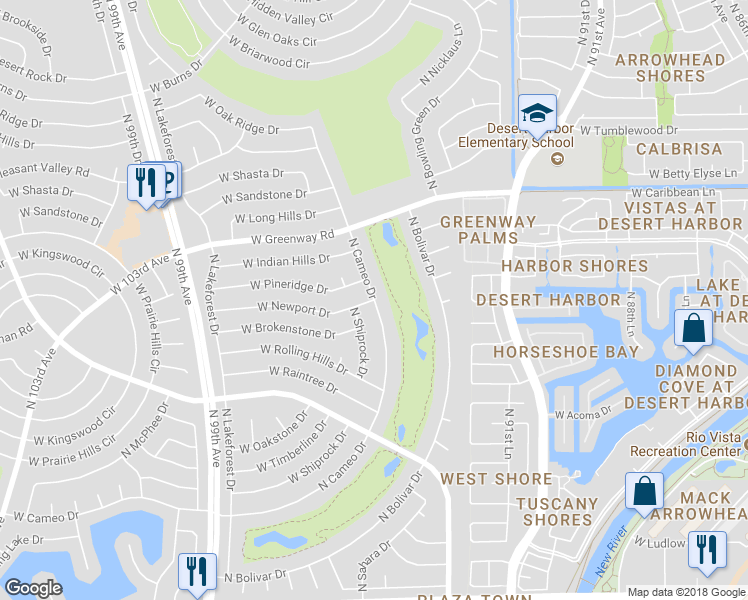 map of restaurants, bars, coffee shops, grocery stores, and more near 9401 West Newport Drive in Sun City