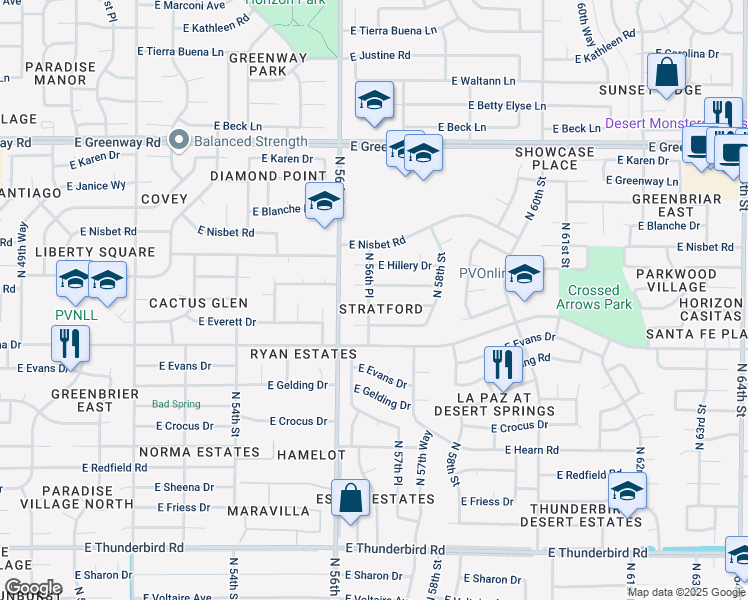 map of restaurants, bars, coffee shops, grocery stores, and more near 5646 East Marilyn Road in Scottsdale