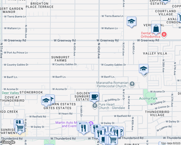map of restaurants, bars, coffee shops, grocery stores, and more near 4319 West Country Gables Drive in Glendale
