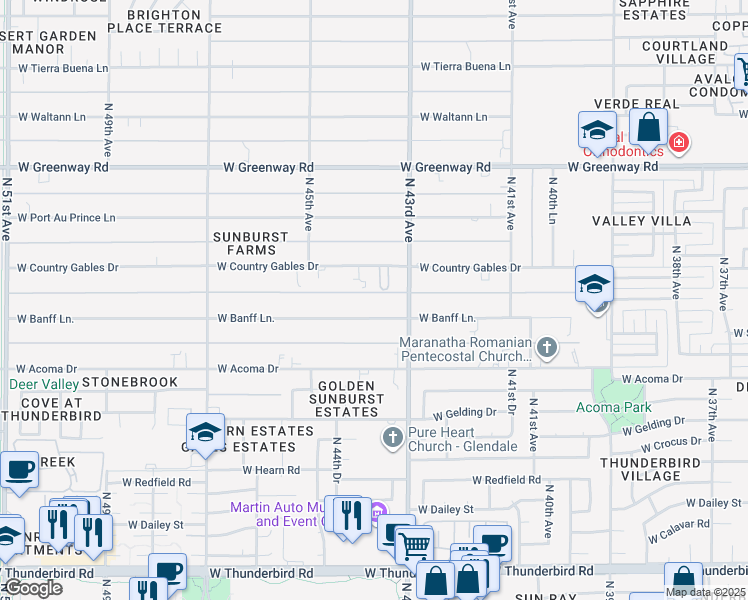 map of restaurants, bars, coffee shops, grocery stores, and more near 4319 West Country Gables Drive in Glendale