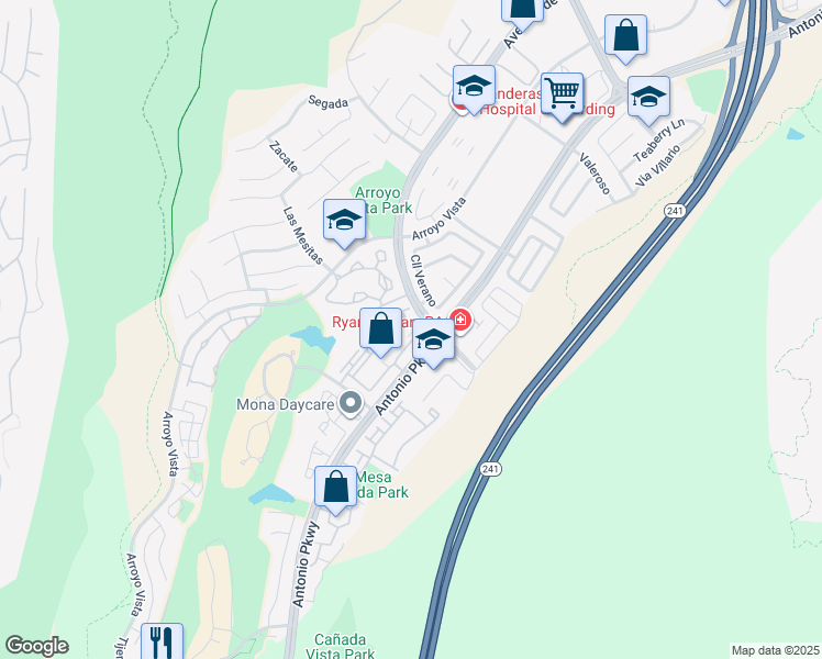map of restaurants, bars, coffee shops, grocery stores, and more near 6 Vía Contento in Rancho Santa Margarita