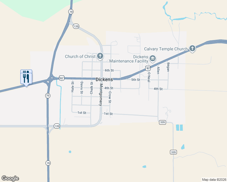 map of restaurants, bars, coffee shops, grocery stores, and more near 501-527 Young Street in Dickens