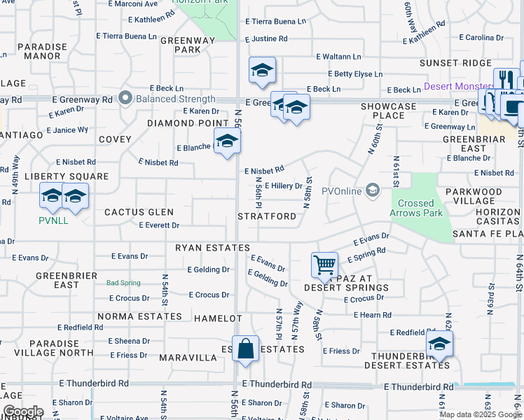 map of restaurants, bars, coffee shops, grocery stores, and more near 5646 East Marilyn Road in Scottsdale