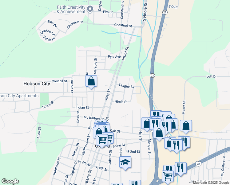 map of restaurants, bars, coffee shops, grocery stores, and more near 101 Main Street in Oxford