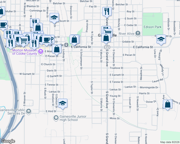 map of restaurants, bars, coffee shops, grocery stores, and more near 816 Truelove Street in Gainesville
