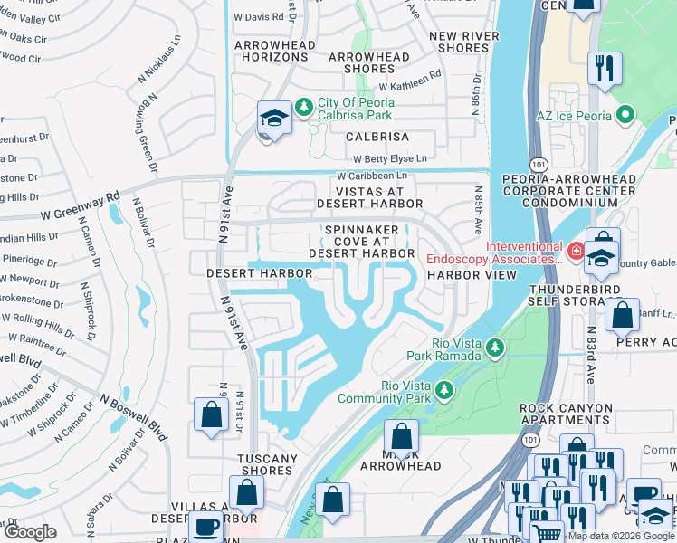 map of restaurants, bars, coffee shops, grocery stores, and more near 8825 West Maui Lane in Peoria